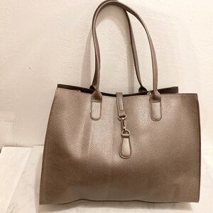 Bronze Faux Pebble Leather Tote Bag
